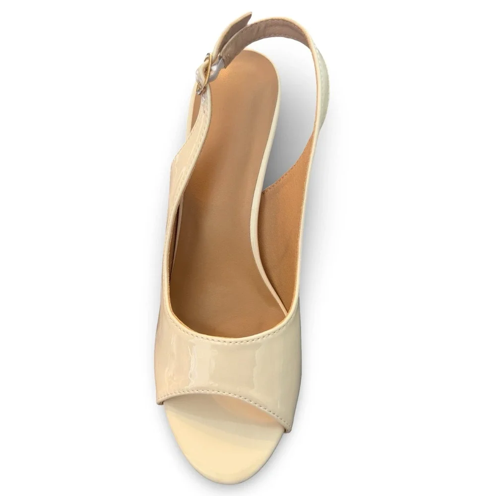 Ivory Cream Patent Slingback Peep Toe Platform Stiletto Pumps Sz 6 CN37 NEW - Picture 12 of 14